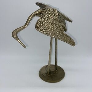 Brass Crane Heron Egret 7" Figure Mid Century Modern Beach Shore Coastal Vintage